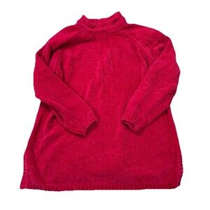 Y2K Stefano‎ International Womens Magenta Mock Neck Chenille Knit Sweater Lg